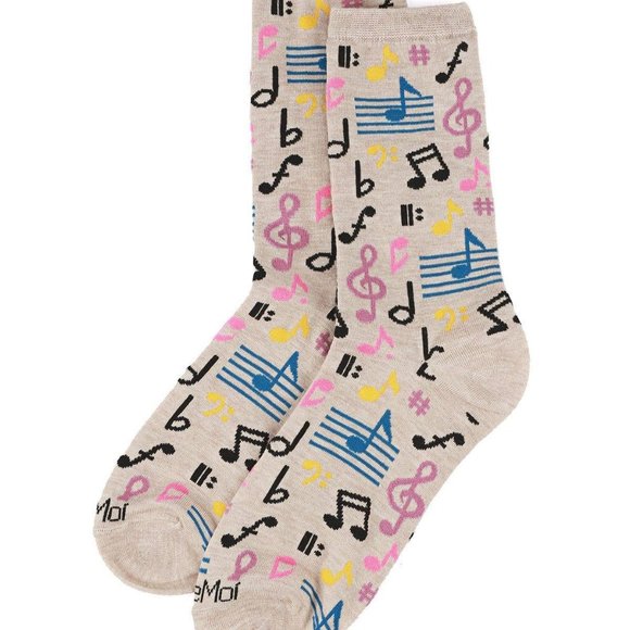 MeMoi Musical Notes Bamboo Crew Socks, Women's Music Lover Design - Picture 2 of 4